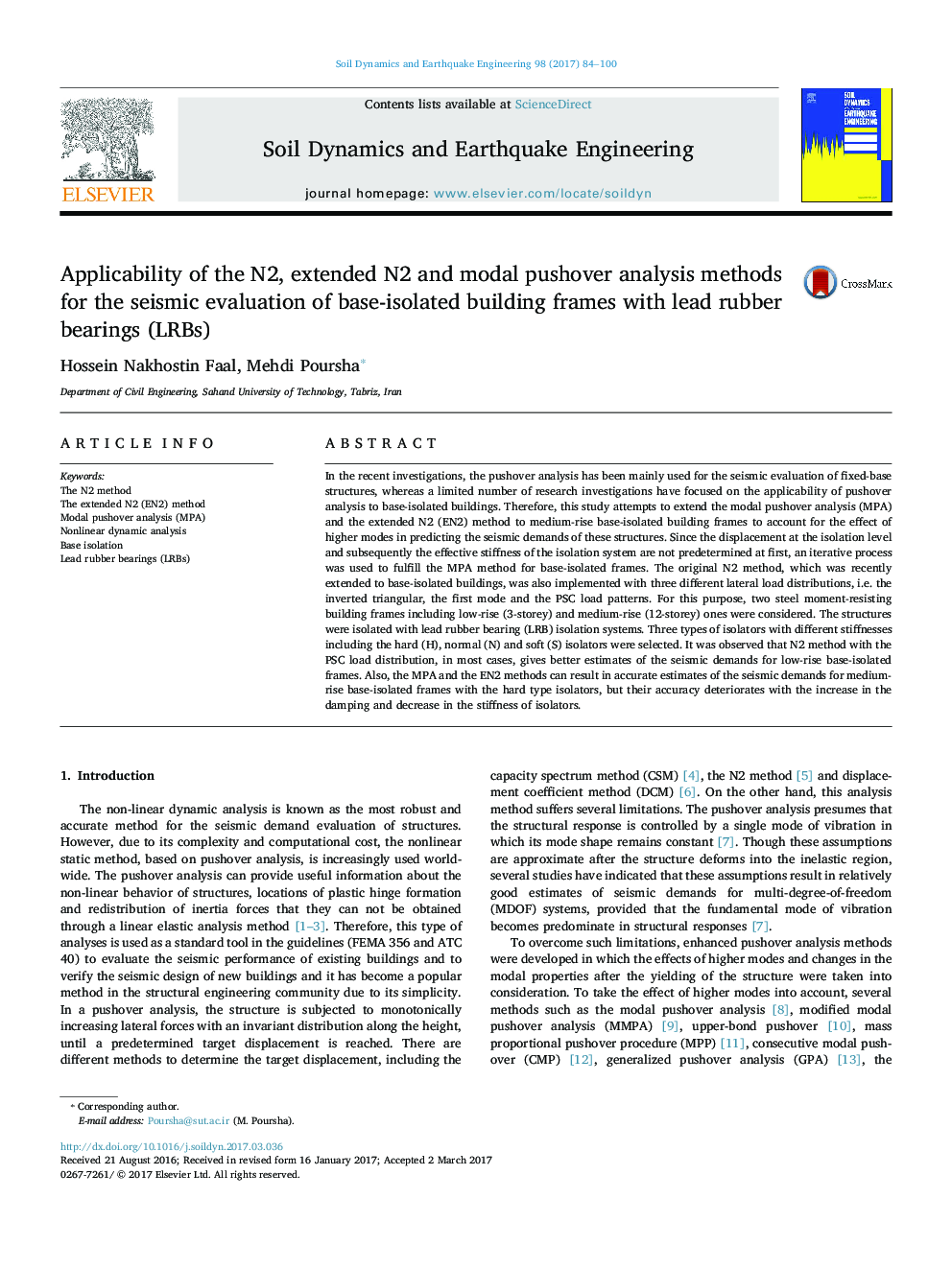 Applicability of the N2, extended N2 and modal pushover analysis methods for the seismic evaluation of base-isolated building frames with lead rubber bearings (LRBs)