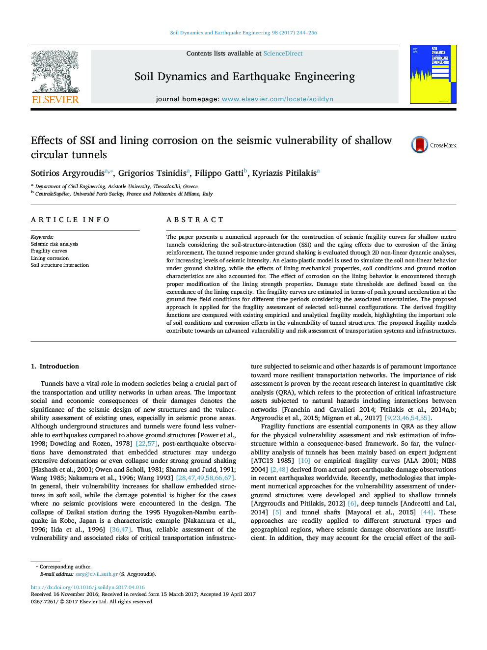 Effects of SSI and lining corrosion on the seismic vulnerability of shallow circular tunnels