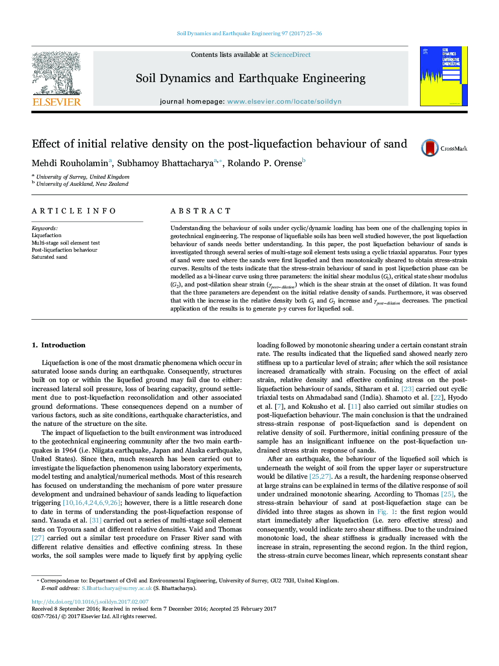 Effect of initial relative density on the post-liquefaction behaviour of sand