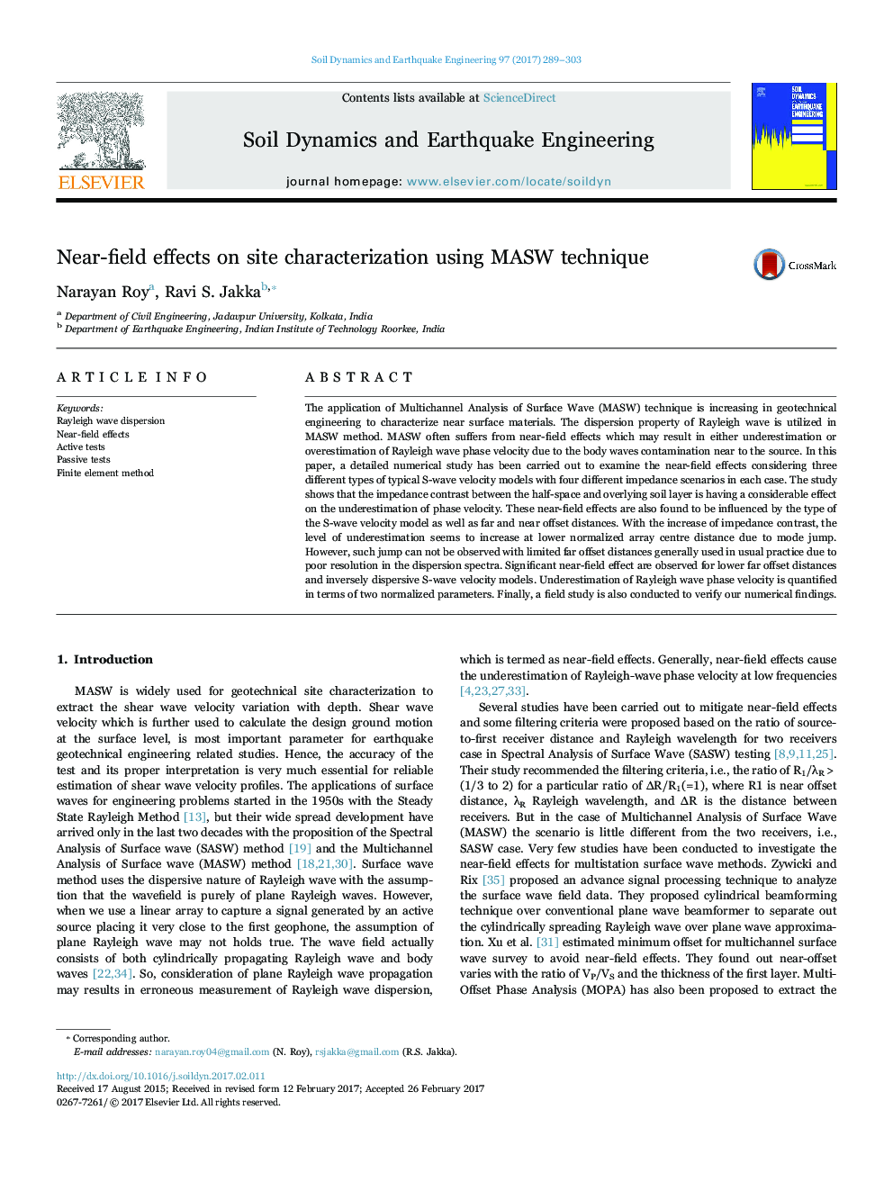 Near-field effects on site characterization using MASW technique