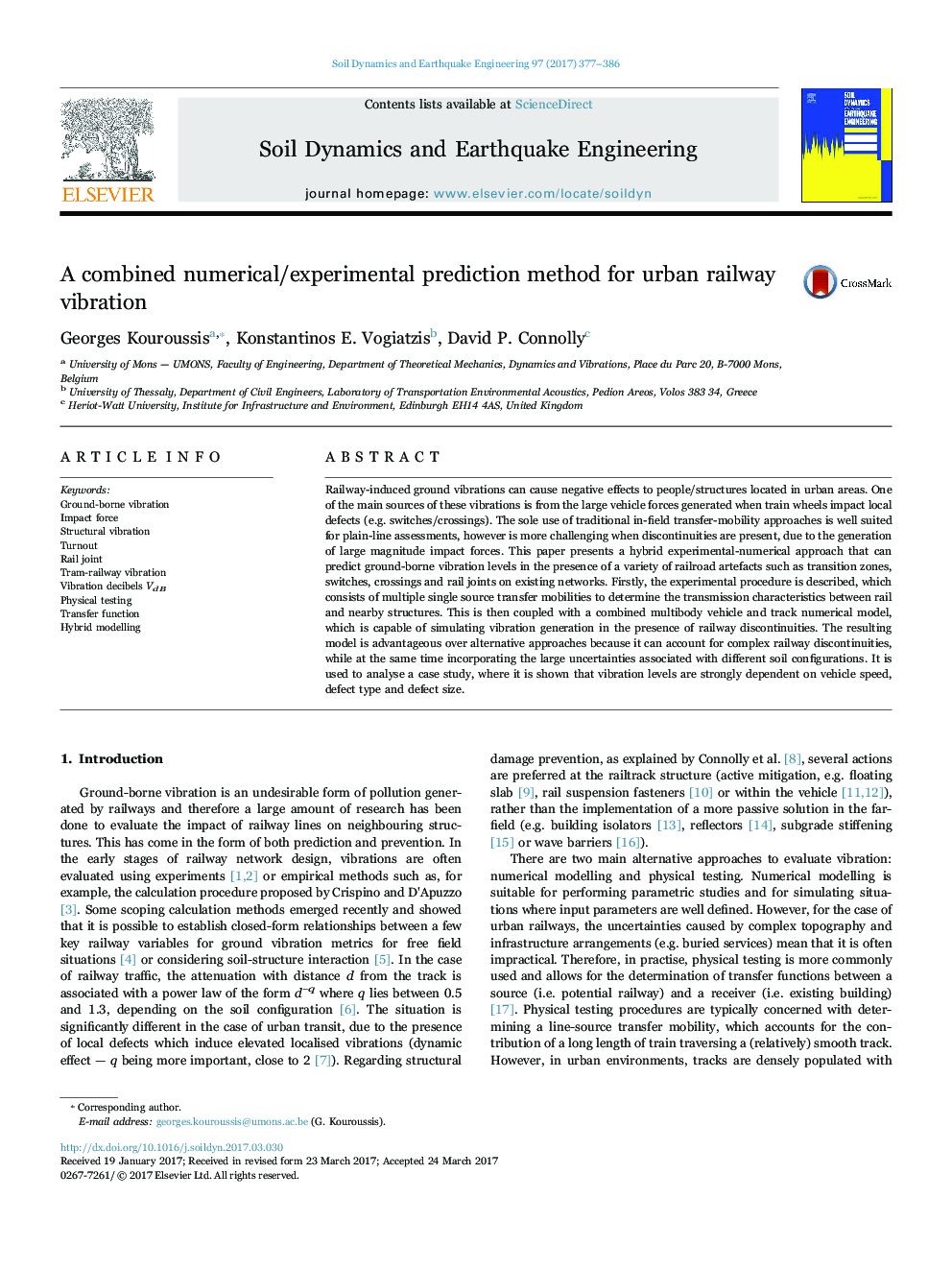 A combined numerical/experimental prediction method for urban railway vibration