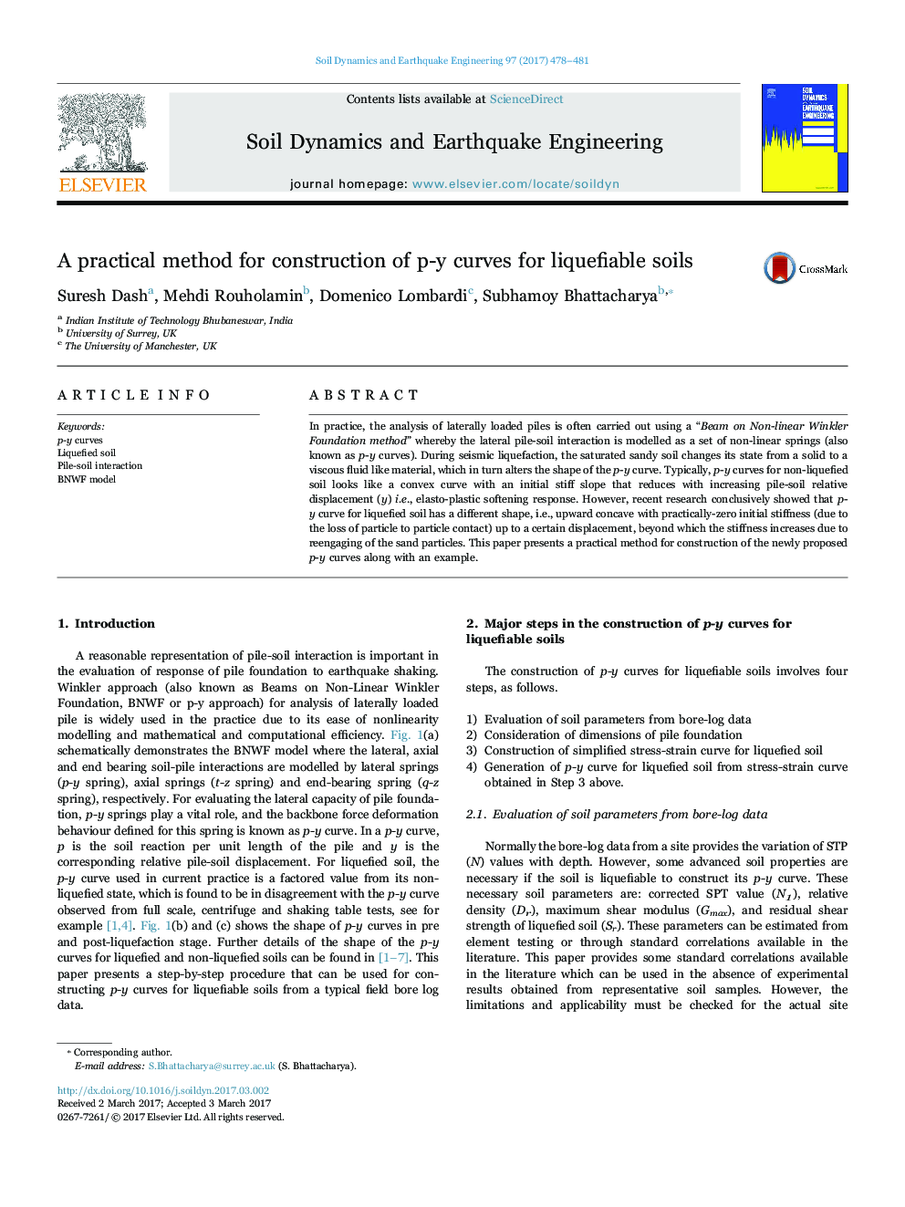 A practical method for construction of p-y curves for liquefiable soils