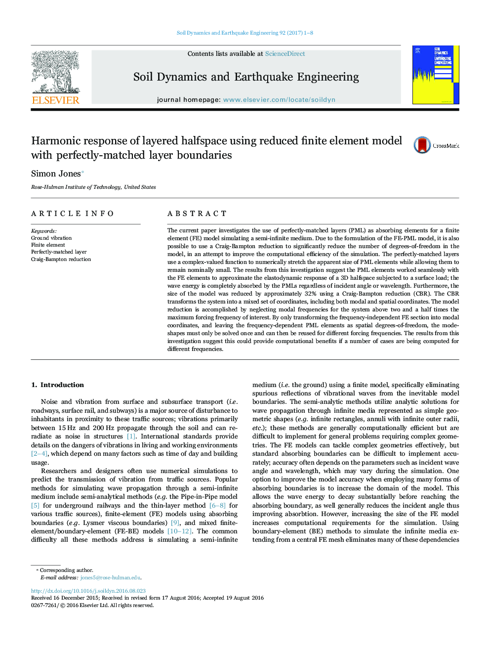 Harmonic response of layered halfspace using reduced finite element model with perfectly-matched layer boundaries