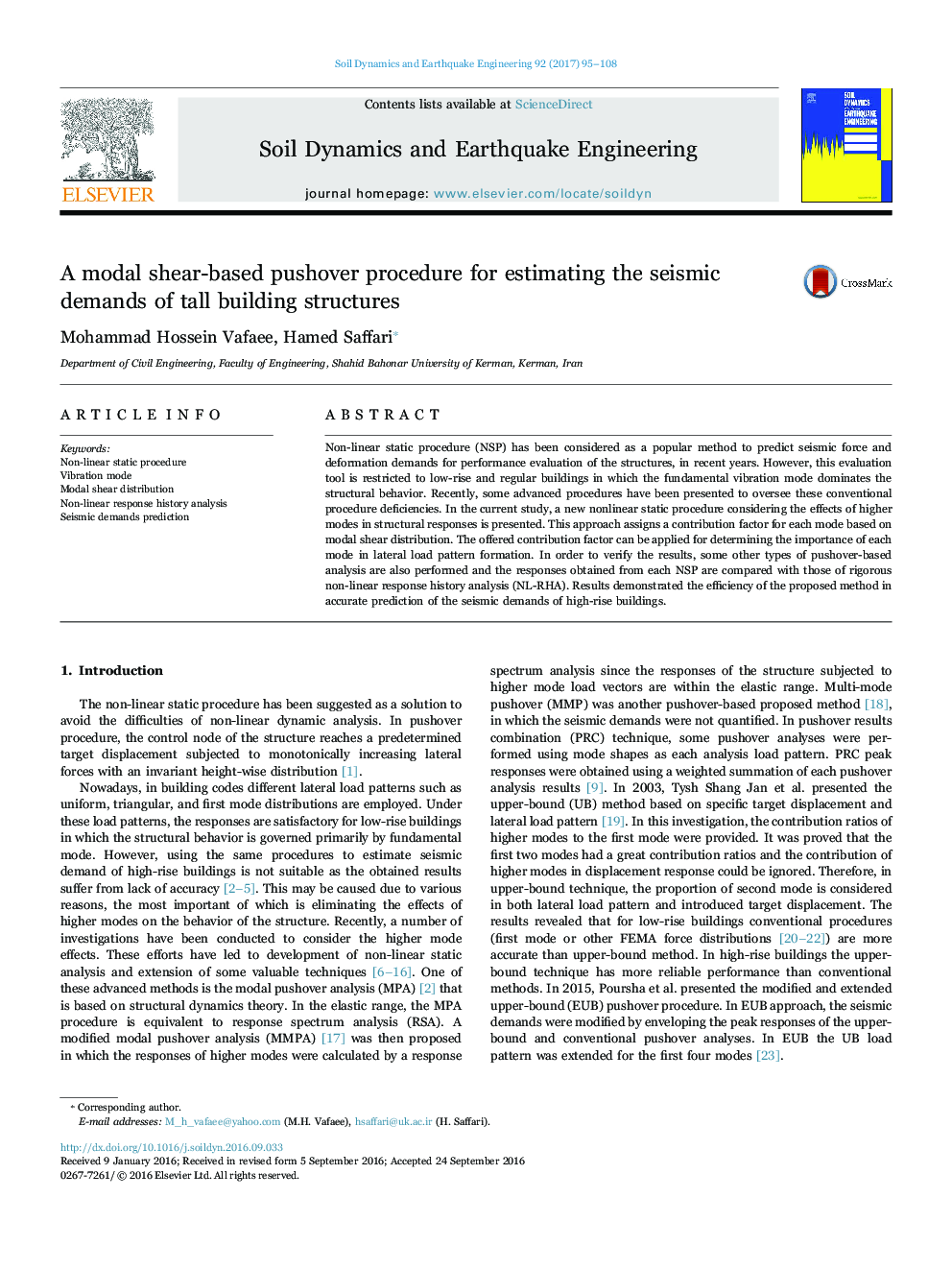 A modal shear-based pushover procedure for estimating the seismic demands of tall building structures