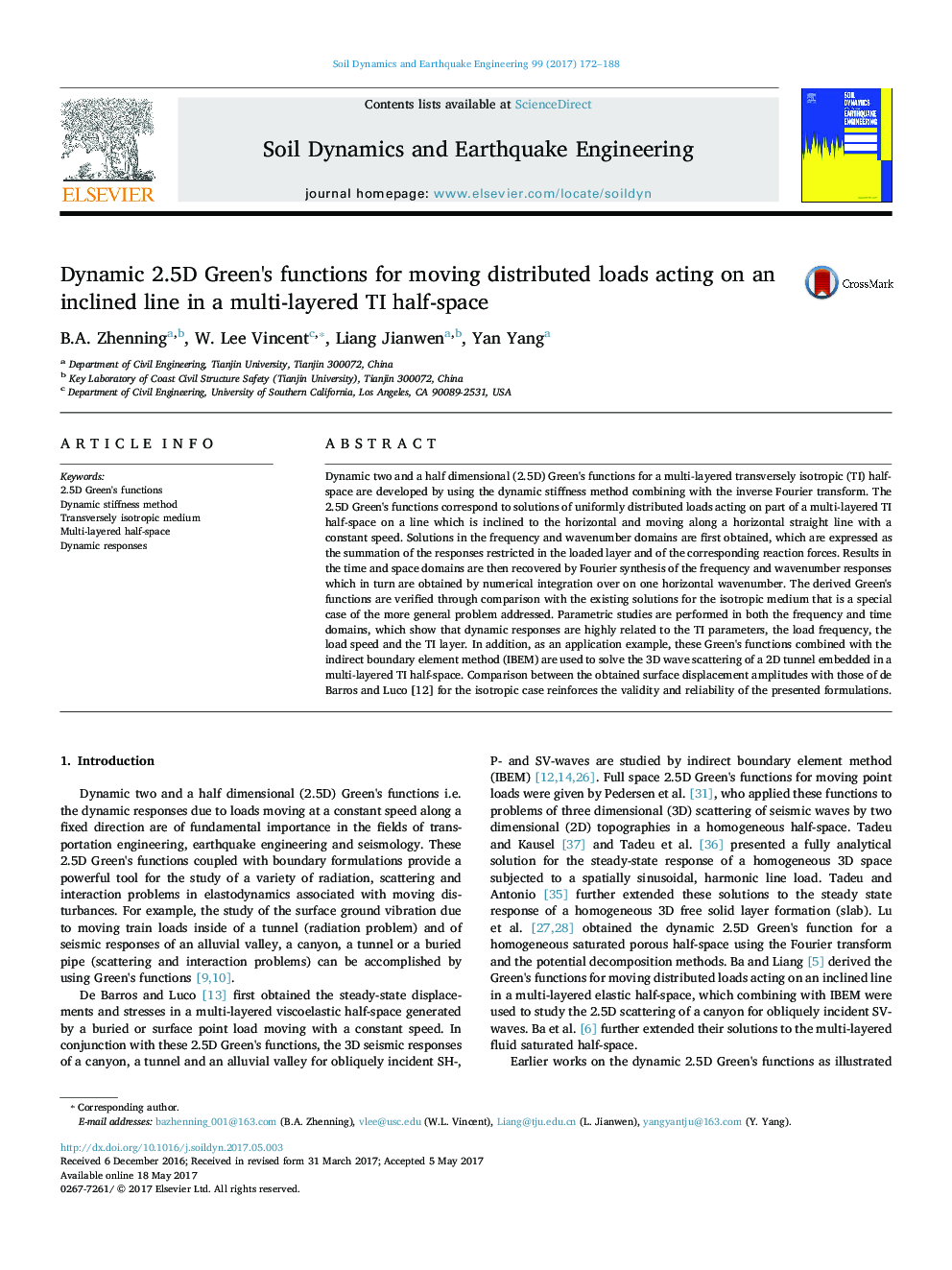 Dynamic 2.5D Green's functions for moving distributed loads acting on an inclined line in a multi-layered TI half-space