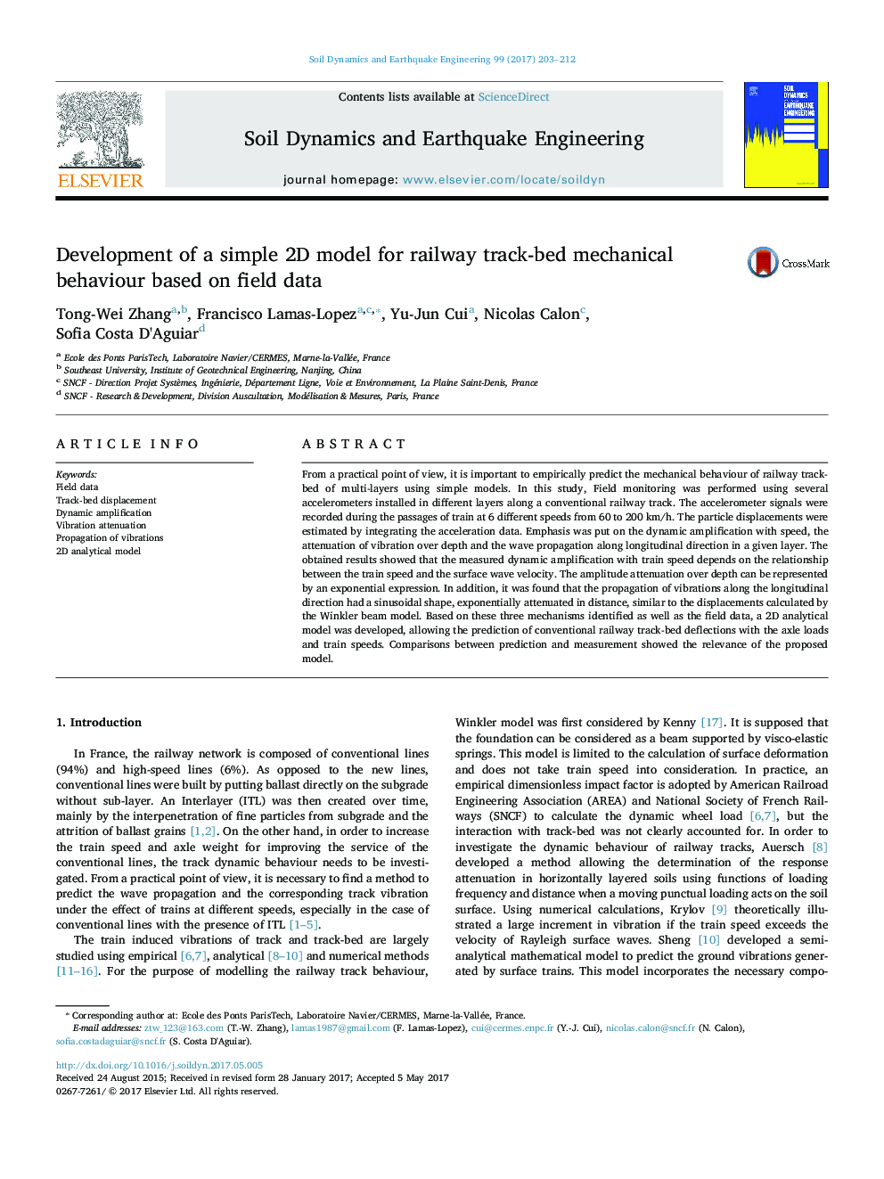 Development of a simple 2D model for railway track-bed mechanical behaviour based on field data