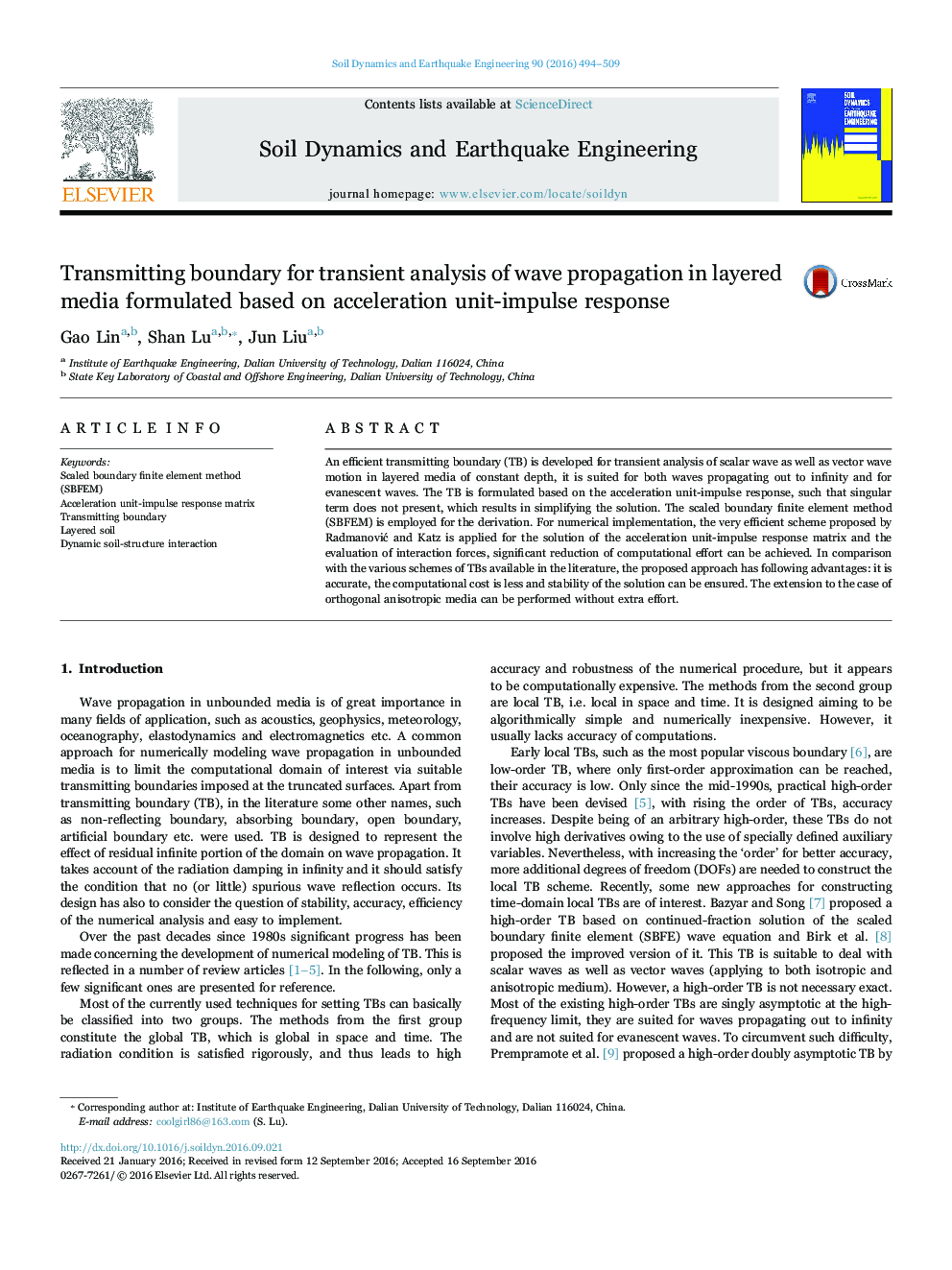 Transmitting boundary for transient analysis of wave propagation in layered media formulated based on acceleration unit-impulse response