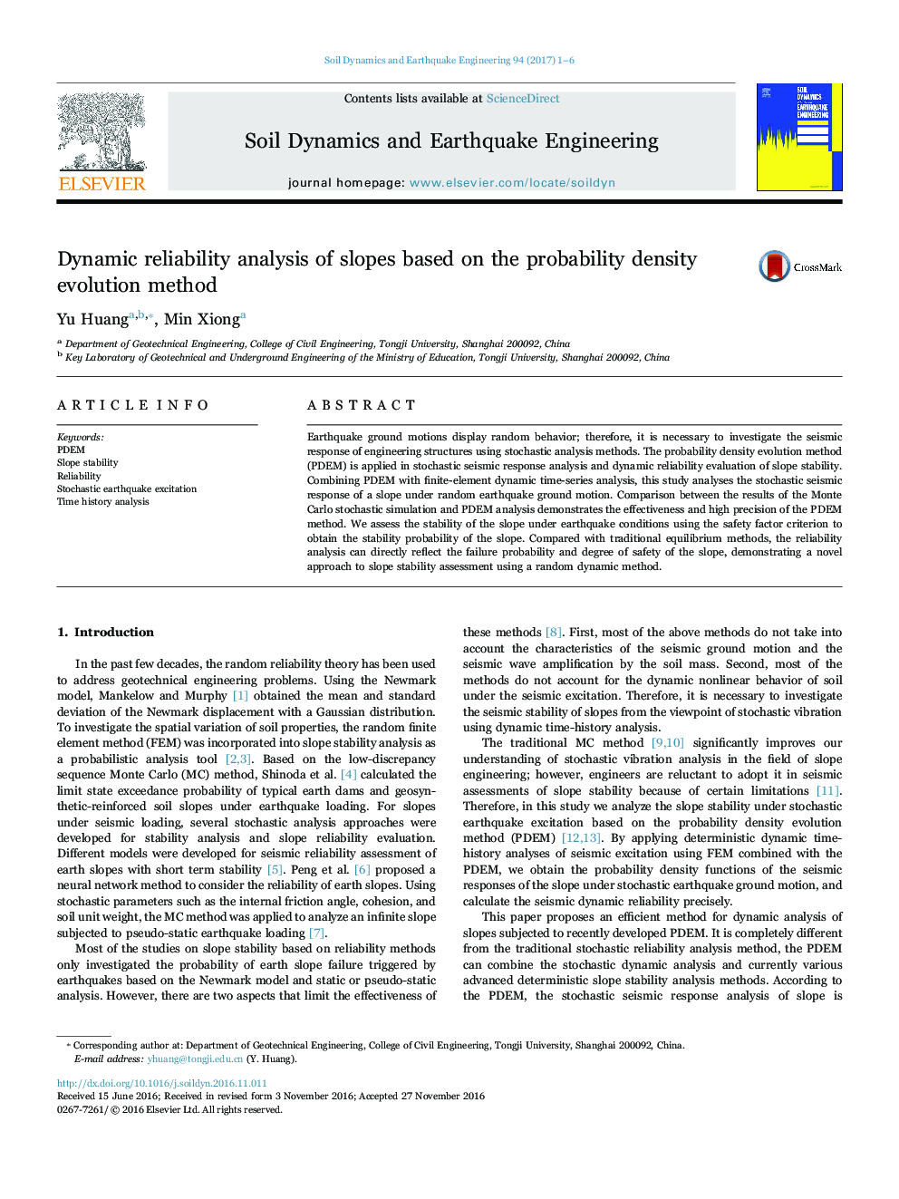 Dynamic reliability analysis of slopes based on the probability density evolution method