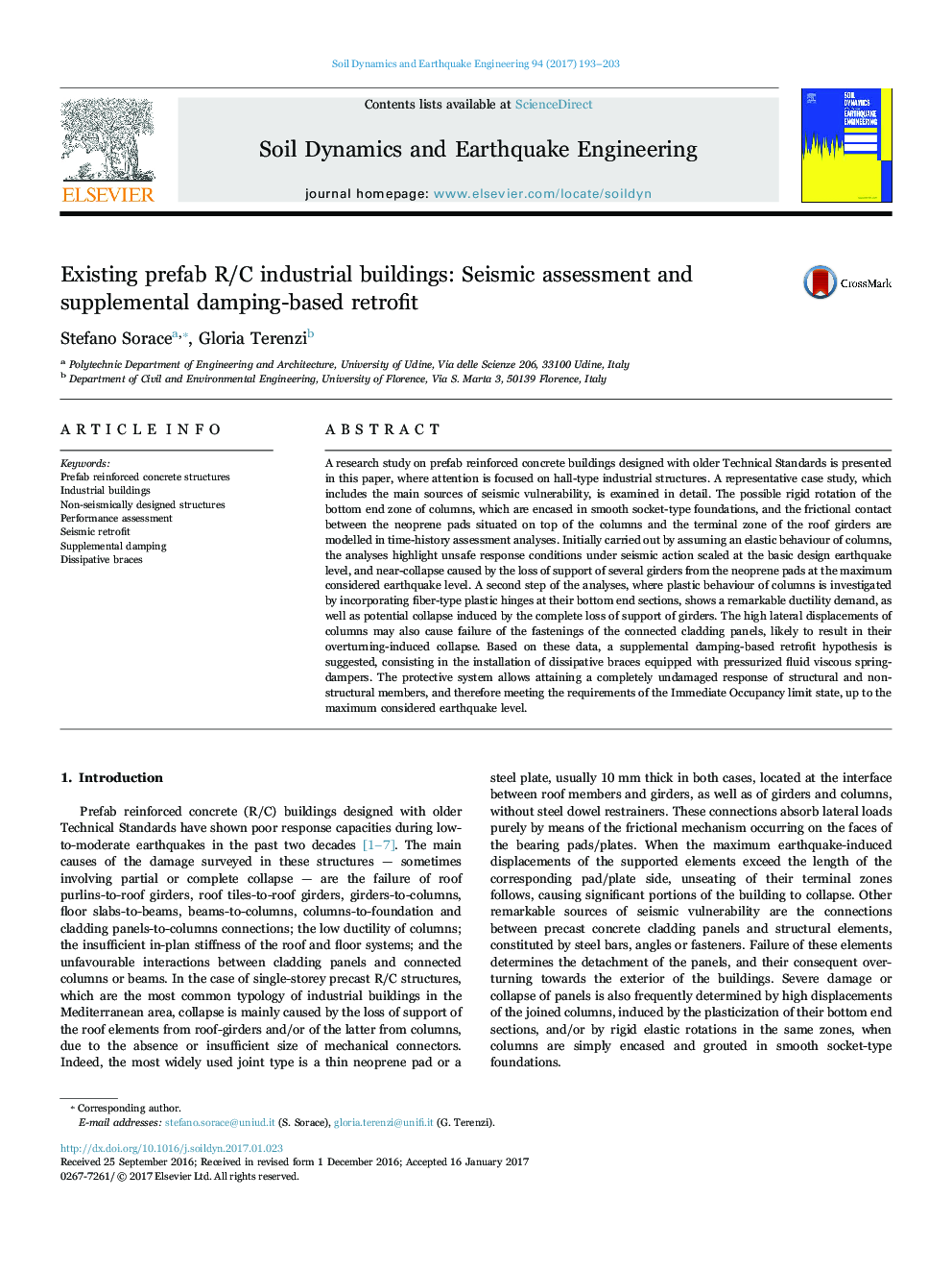 Existing prefab R/C industrial buildings: Seismic assessment and supplemental damping-based retrofit