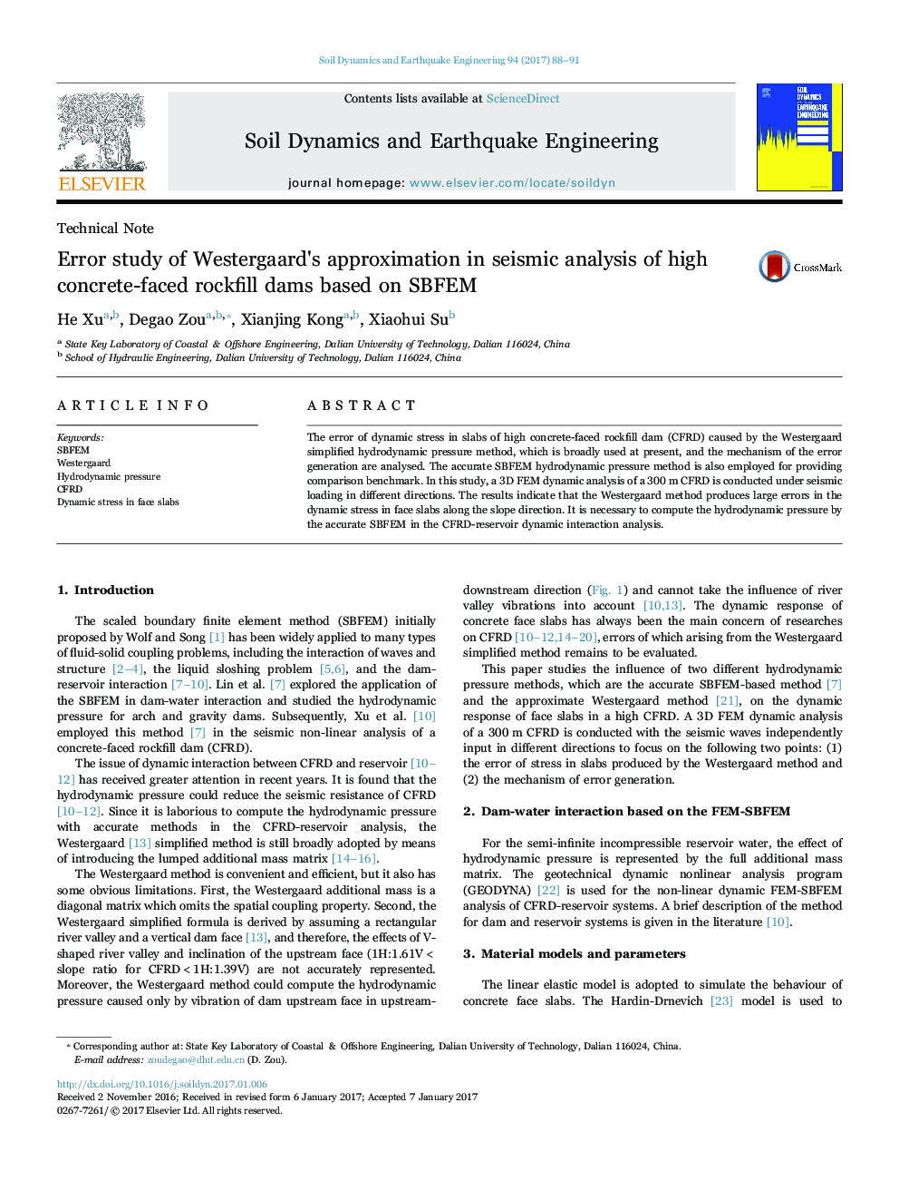 Error study of Westergaard's approximation in seismic analysis of high concrete-faced rockfill dams based on SBFEM