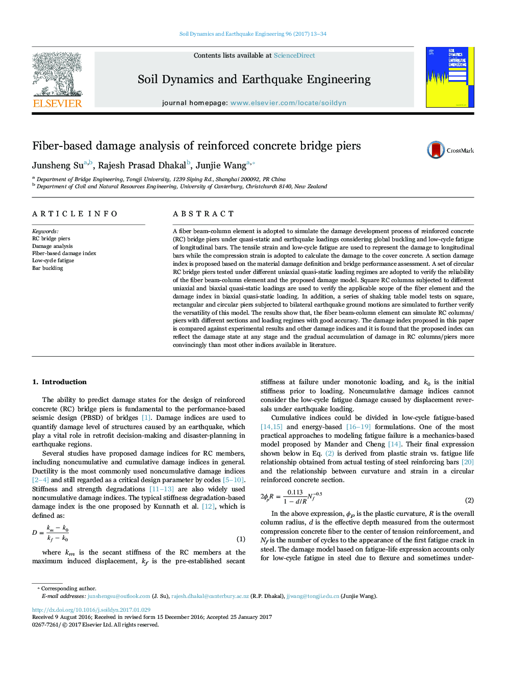 Fiber-based damage analysis of reinforced concrete bridge piers