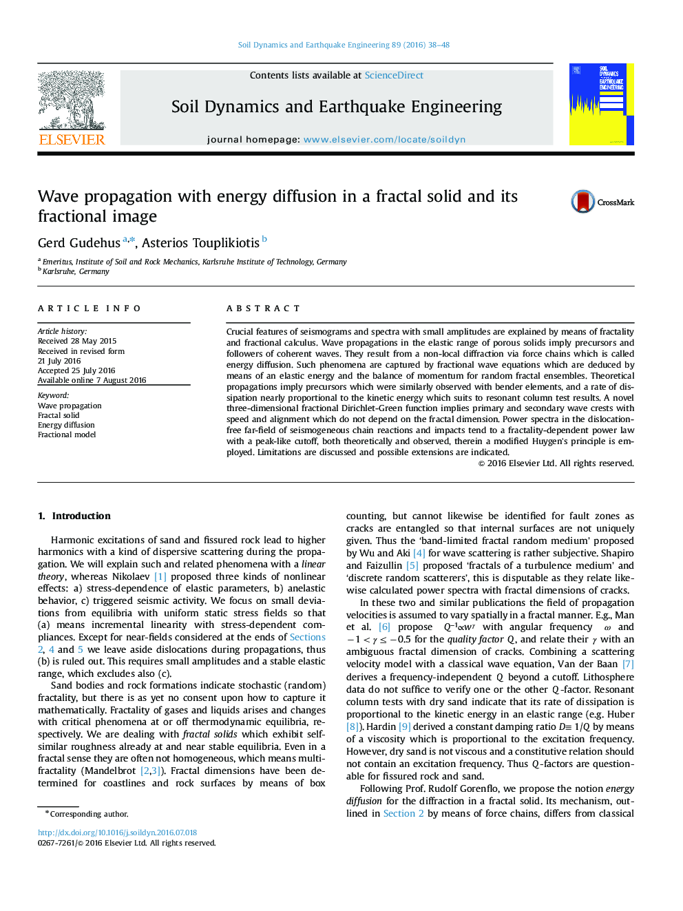 Wave propagation with energy diffusion in a fractal solid and its fractional image