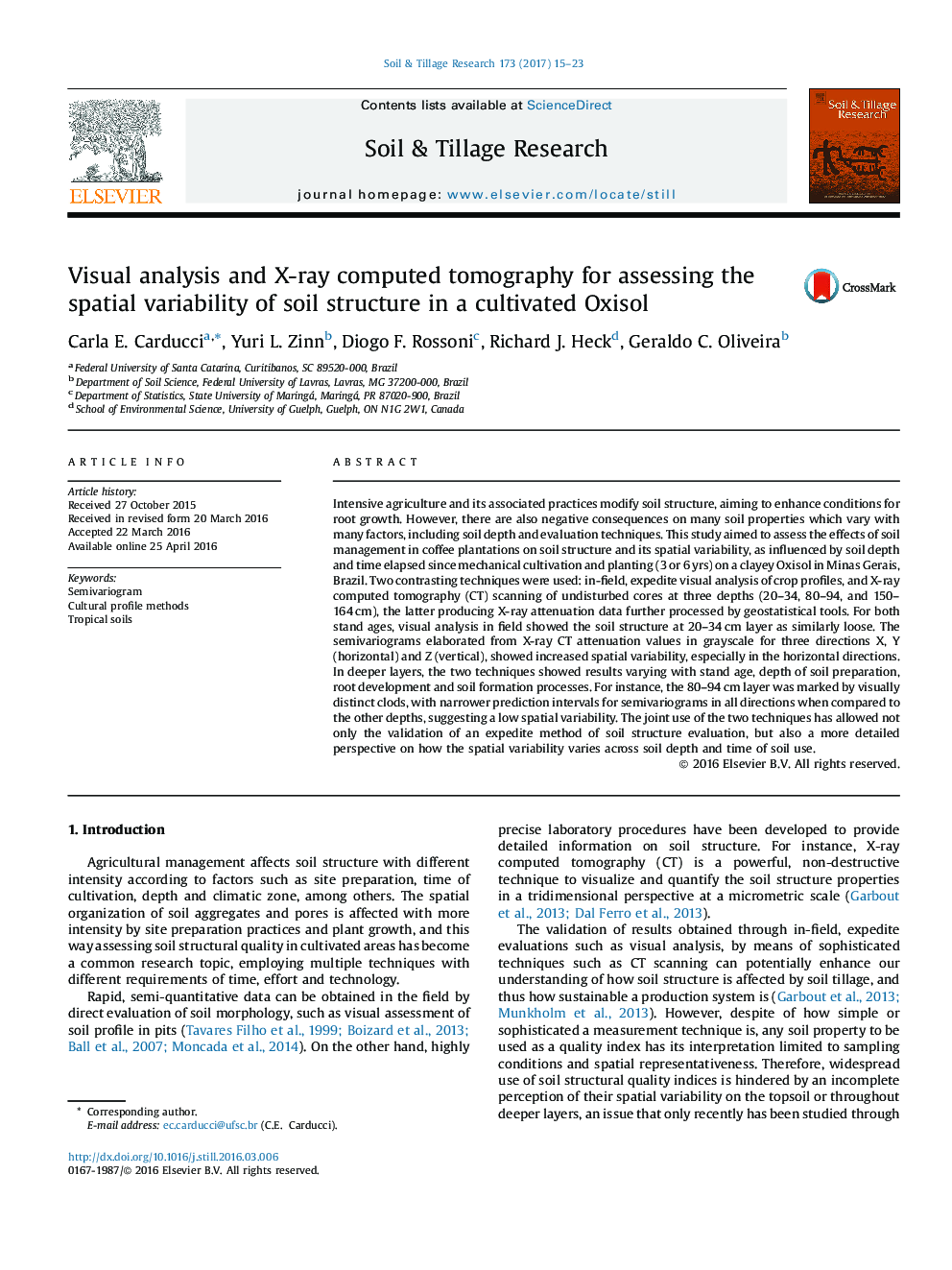 Visual analysis and X-ray computed tomography for assessing the spatial variability of soil structure in a cultivated Oxisol