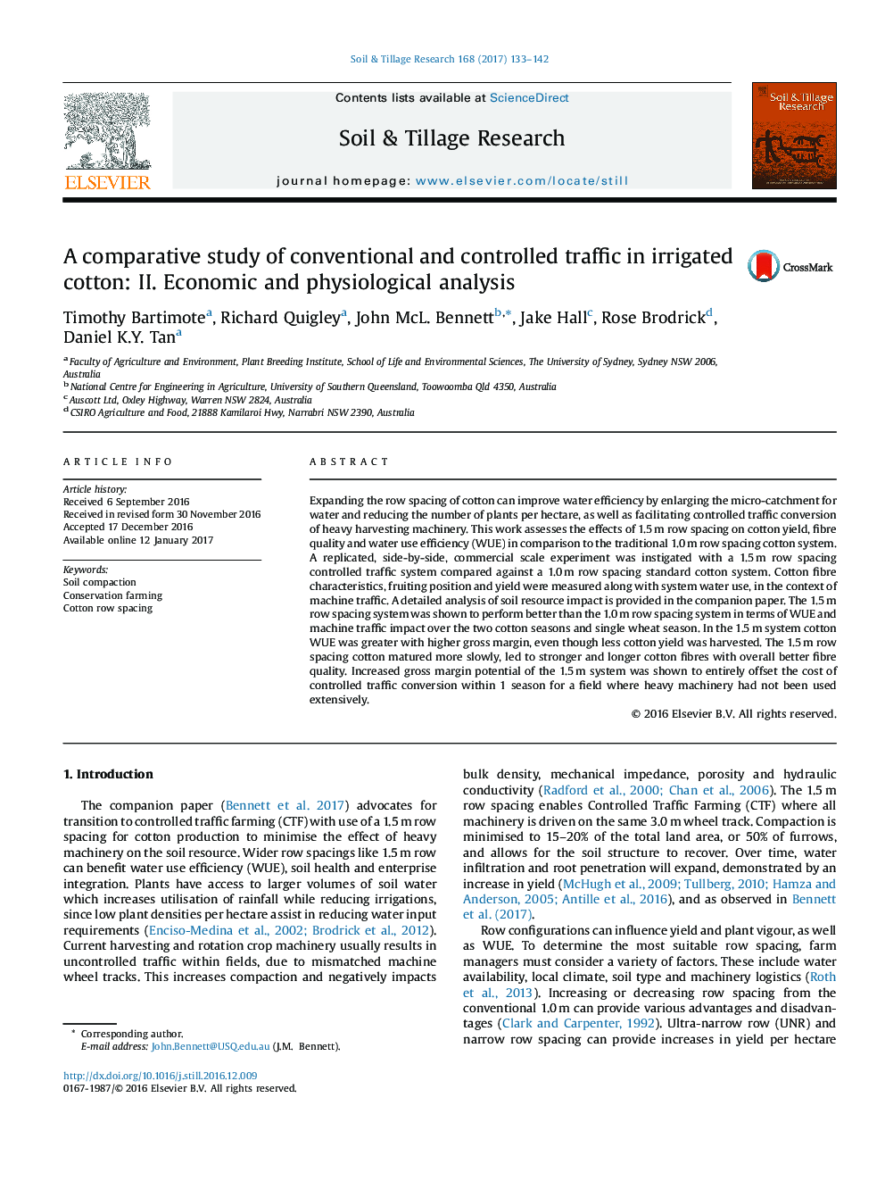 A comparative study of conventional and controlled traffic in irrigated cotton: II. Economic and physiological analysis