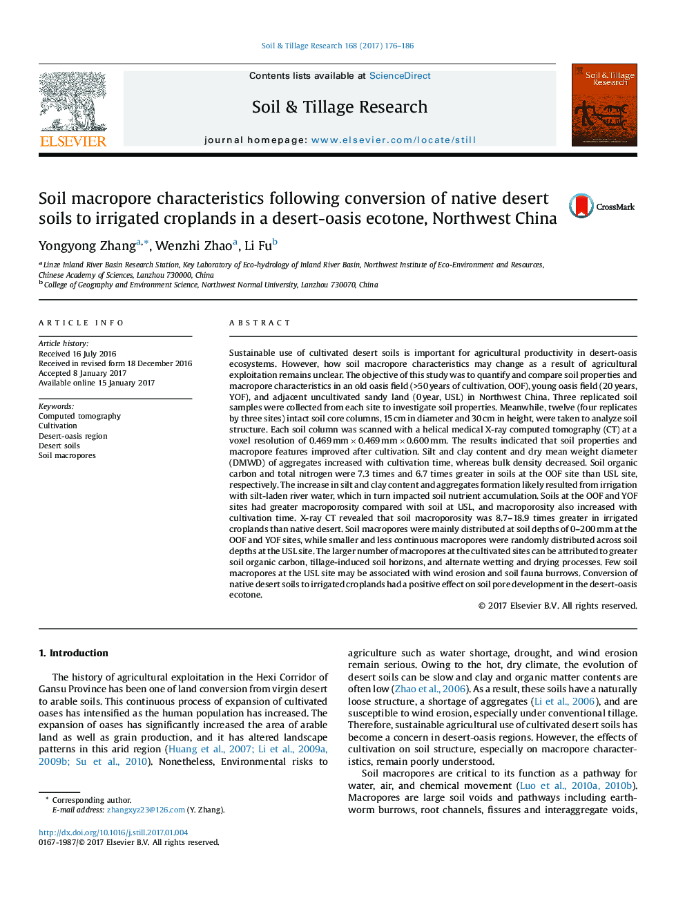 Soil macropore characteristics following conversion of native desert soils to irrigated croplands in a desert-oasis ecotone, Northwest China