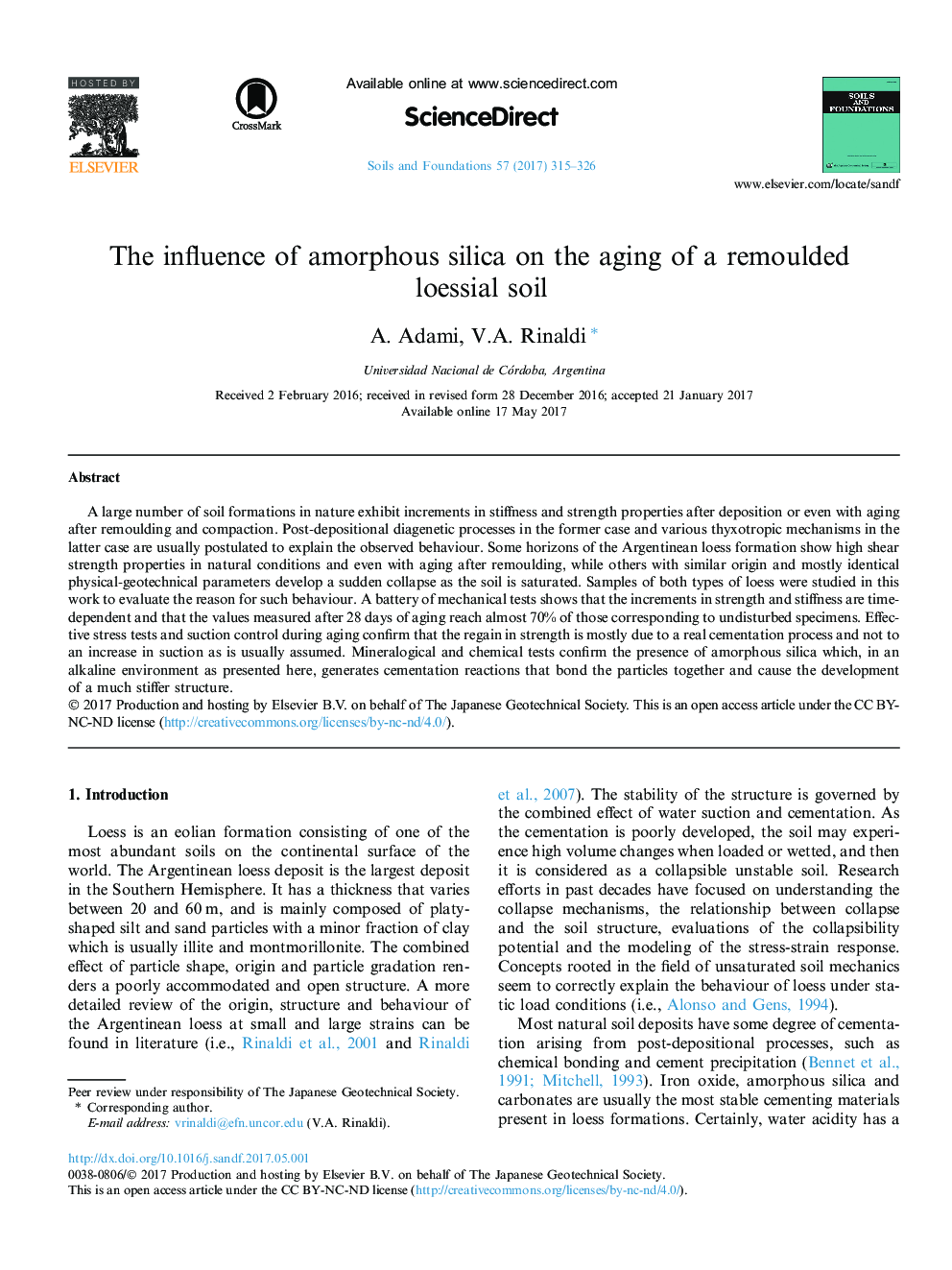 The influence of amorphous silica on the aging of a remoulded loessial soil