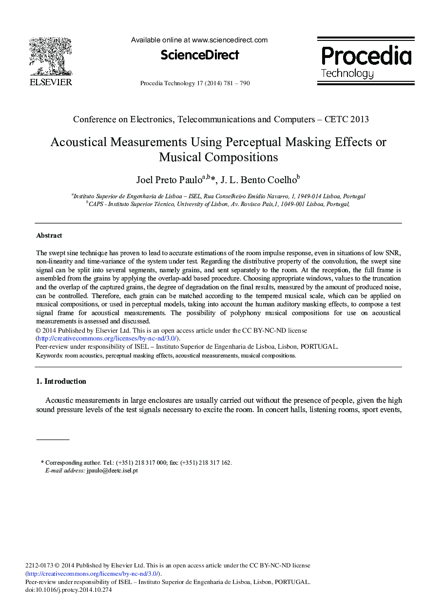 Acoustical Measurements Using Perceptual Masking Effects or Musical Compositions 