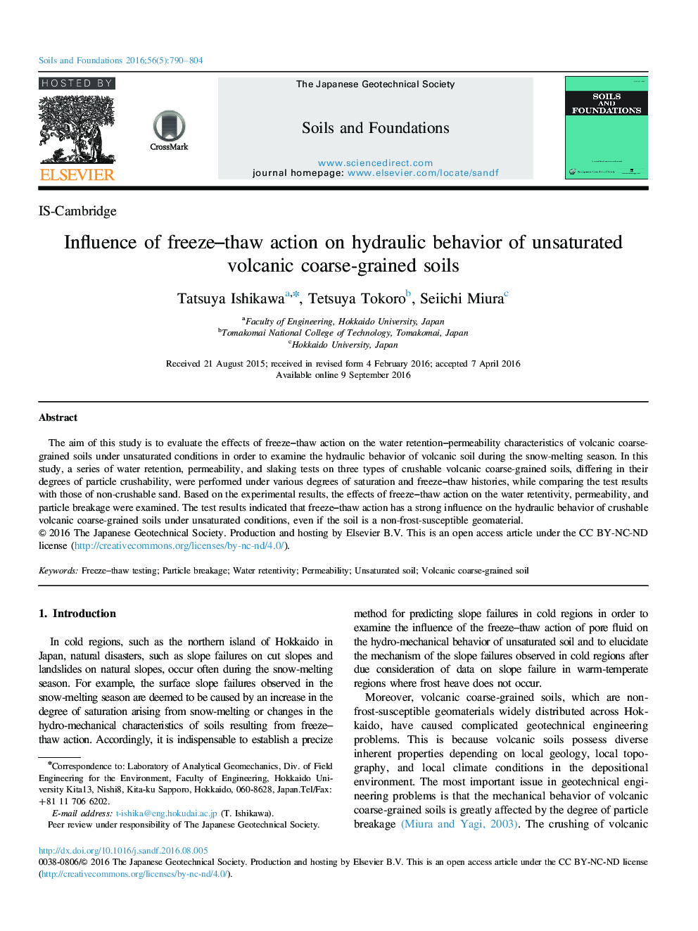 IS-CambridgeInfluence of freeze-thaw action on hydraulic behavior of unsaturated volcanic coarse-grained soils