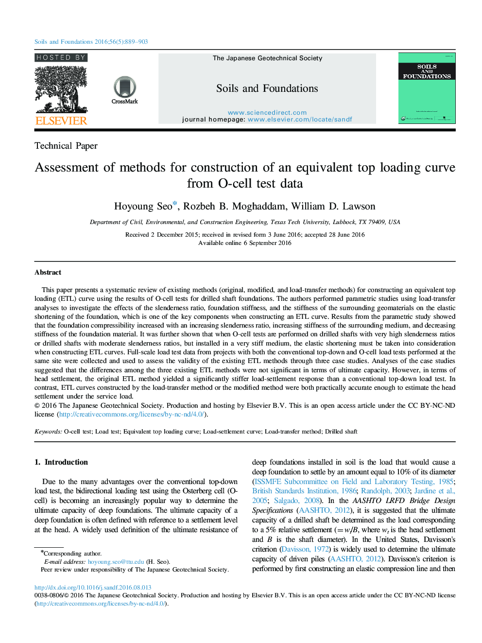 Technical PaperAssessment of methods for construction of an equivalent top loading curve from O-cell test data