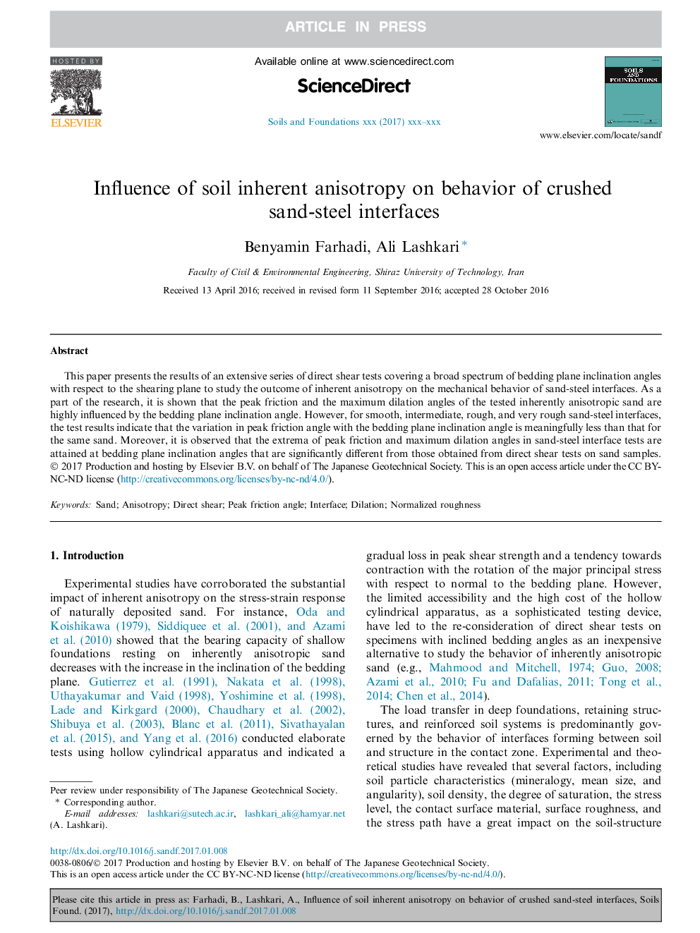 Influence of soil inherent anisotropy on behavior of crushed sand-steel interfaces