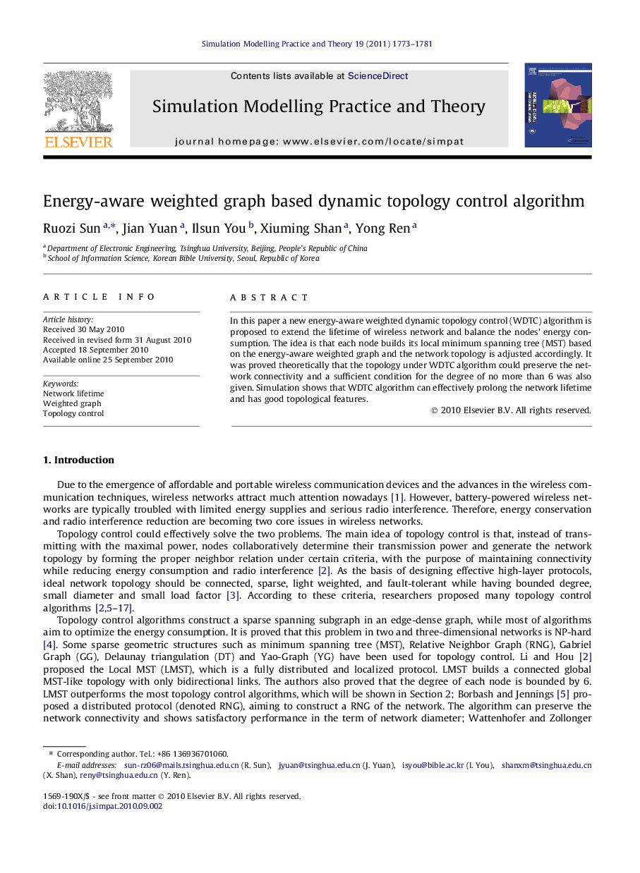 Energy-aware weighted graph based dynamic topology control algorithm