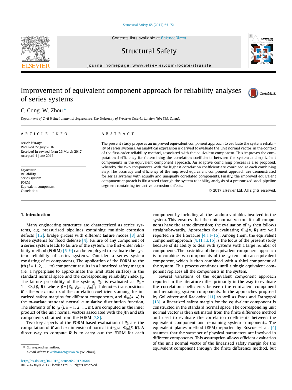 Improvement of equivalent component approach for reliability analyses of series systems