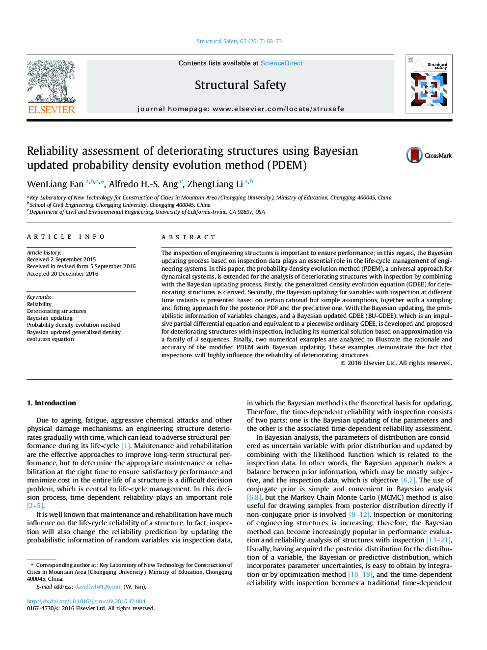 Reliability assessment of deteriorating structures using Bayesian updated probability density evolution method (PDEM)