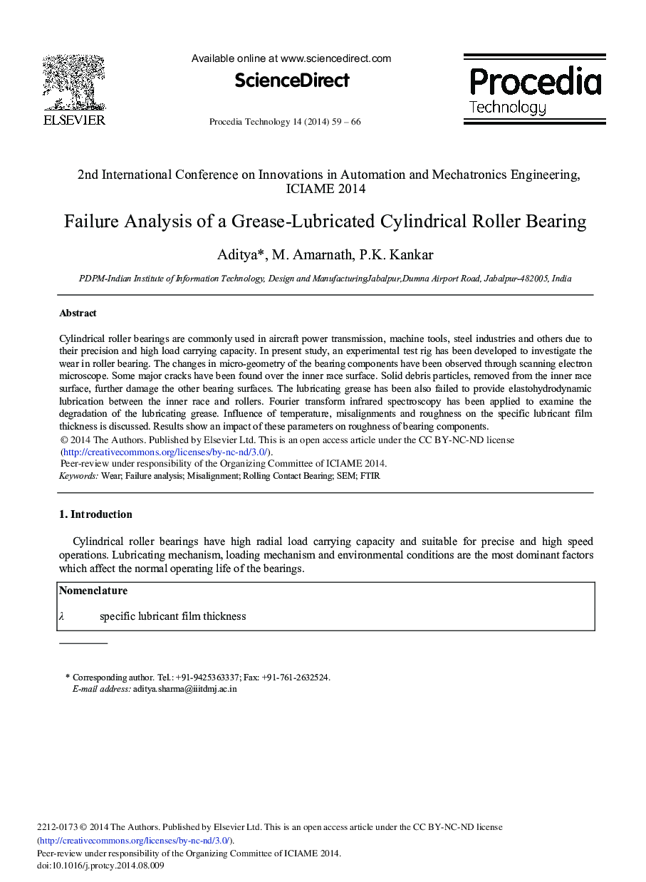 Failure Analysis of a Grease-Lubricated Cylindrical Roller Bearing 