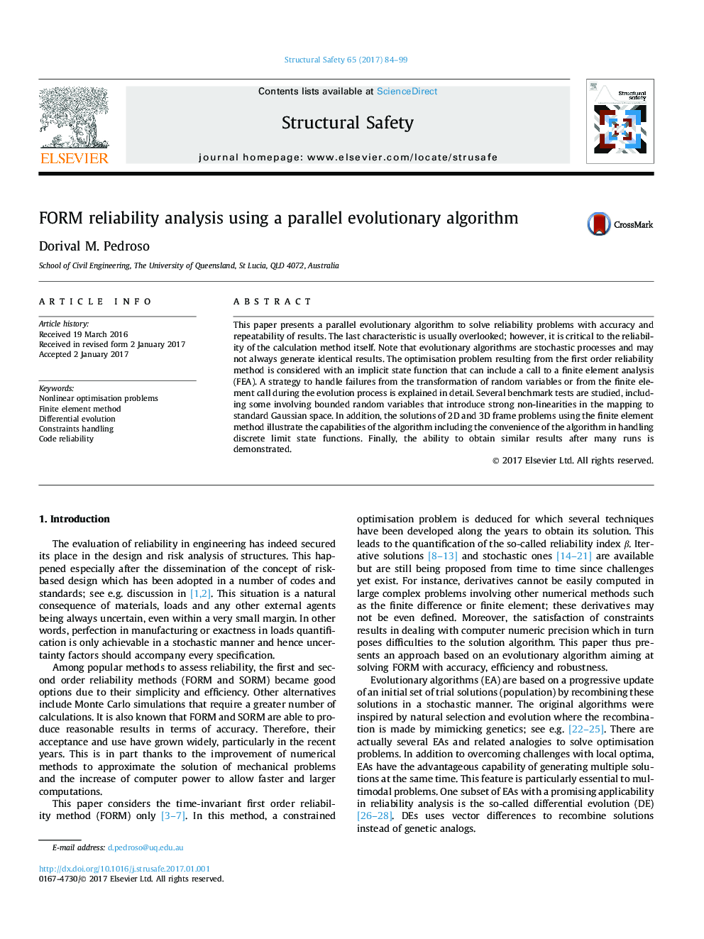 FORM reliability analysis using a parallel evolutionary algorithm