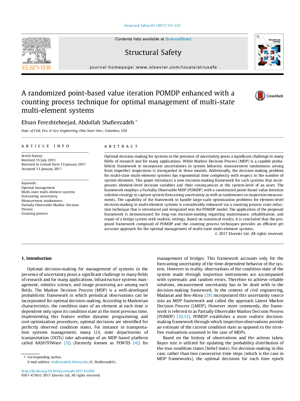 A randomized point-based value iteration POMDP enhanced with a counting process technique for optimal management of multi-state multi-element systems