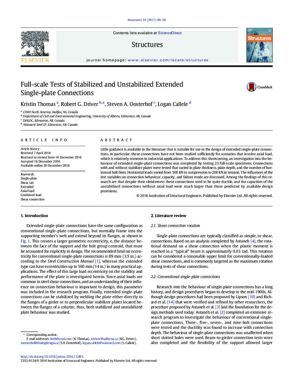 Full-scale Tests of Stabilized and Unstabilized Extended Single-plate Connections