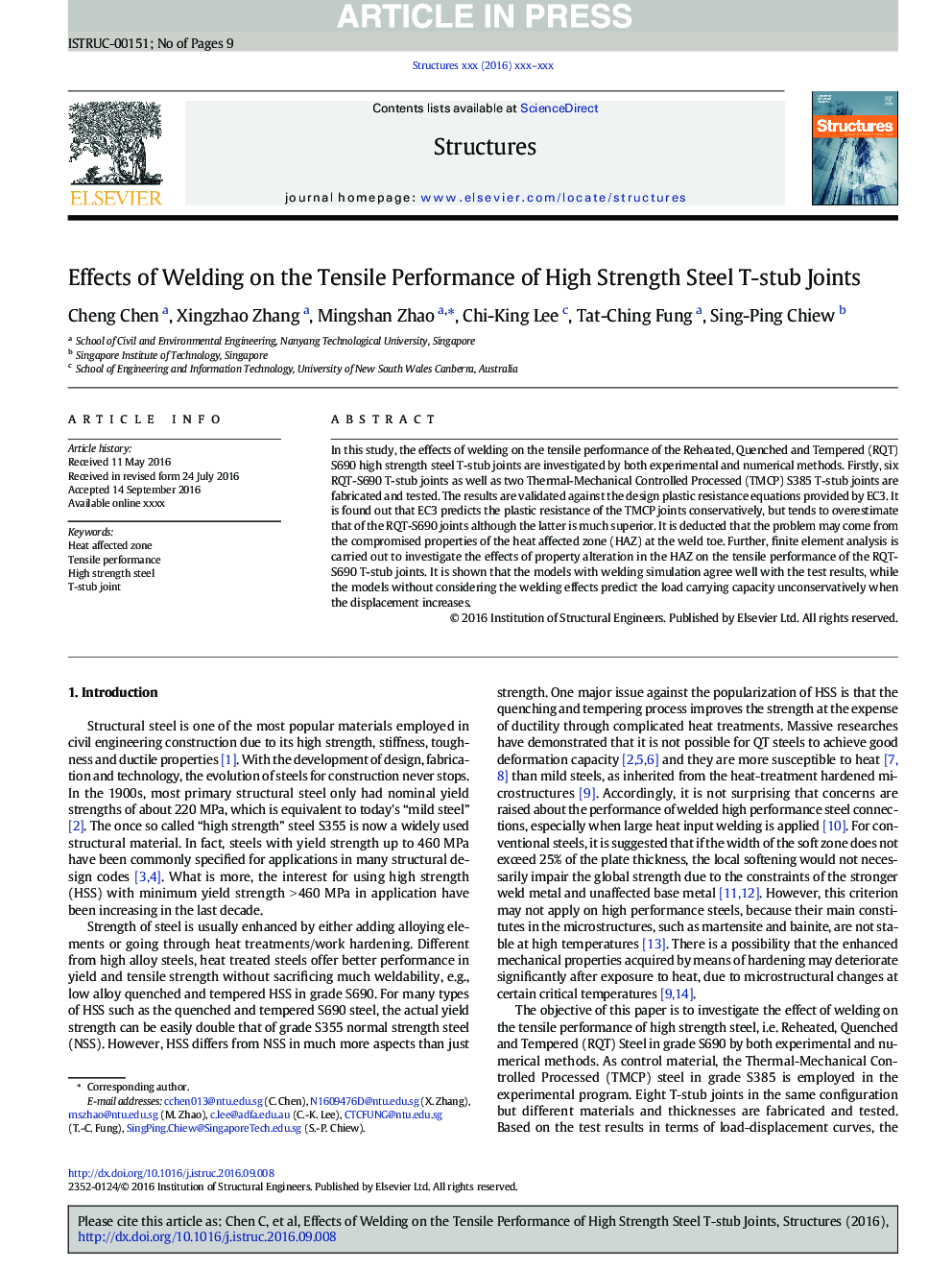 Effects of Welding on the Tensile Performance of High Strength Steel T-stub Joints