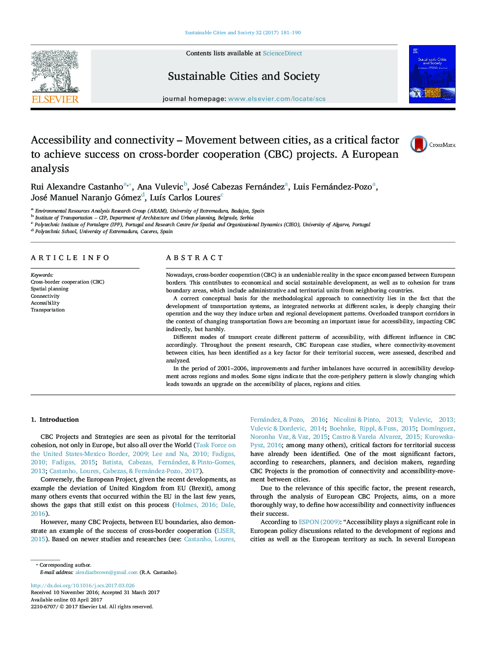 Accessibility and connectivity - Movement between cities, as a critical factor to achieve success on cross-border cooperation (CBC) projects. A European analysis