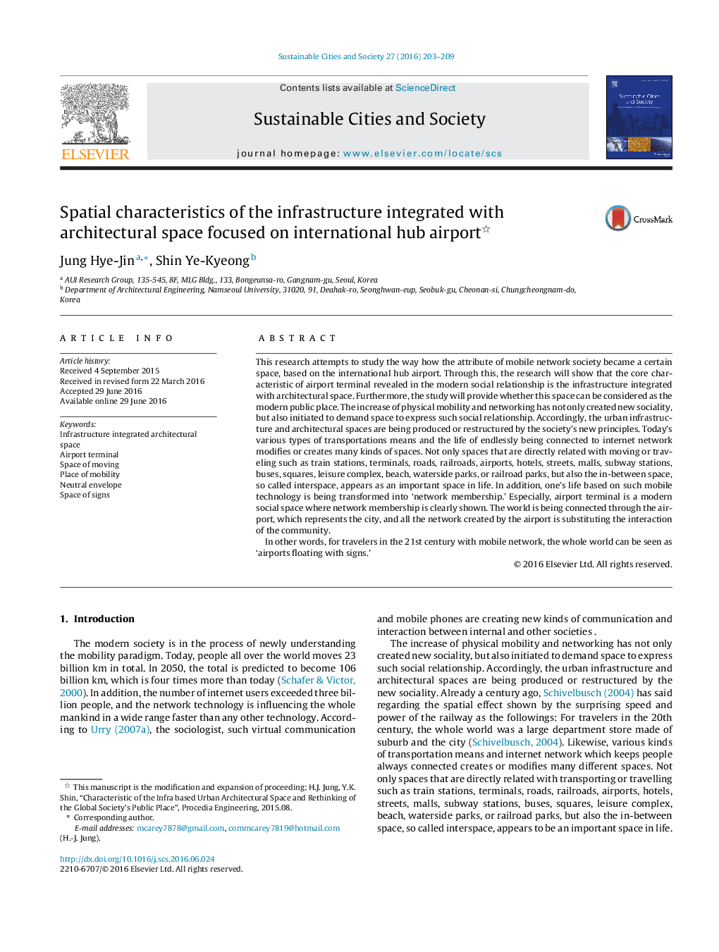 Spatial characteristics of the infrastructure integrated with architectural space focused on international hub airport