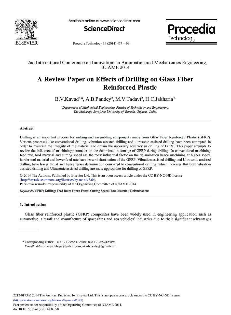 A Review Paper on Effects of Drilling on Glass Fiber Reinforced Plastic 