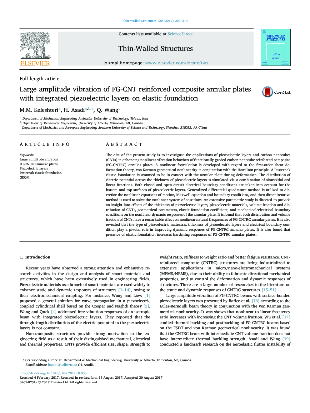 Large amplitude vibration of FG-CNT reinforced composite annular plates with integrated piezoelectric layers on elastic foundation