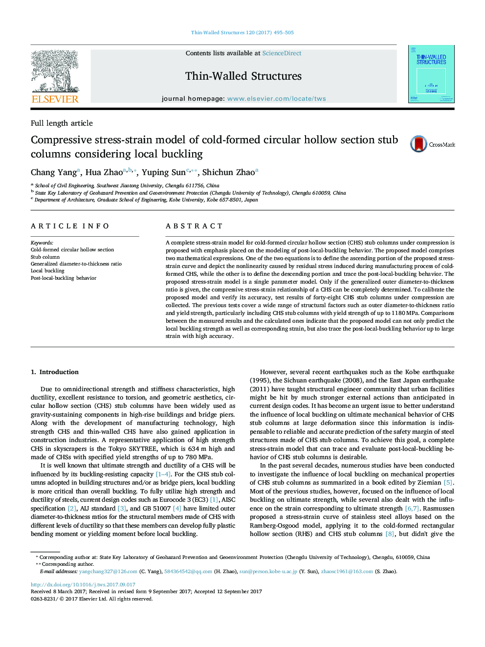 Compressive stress-strain model of cold-formed circular hollow section stub columns considering local buckling