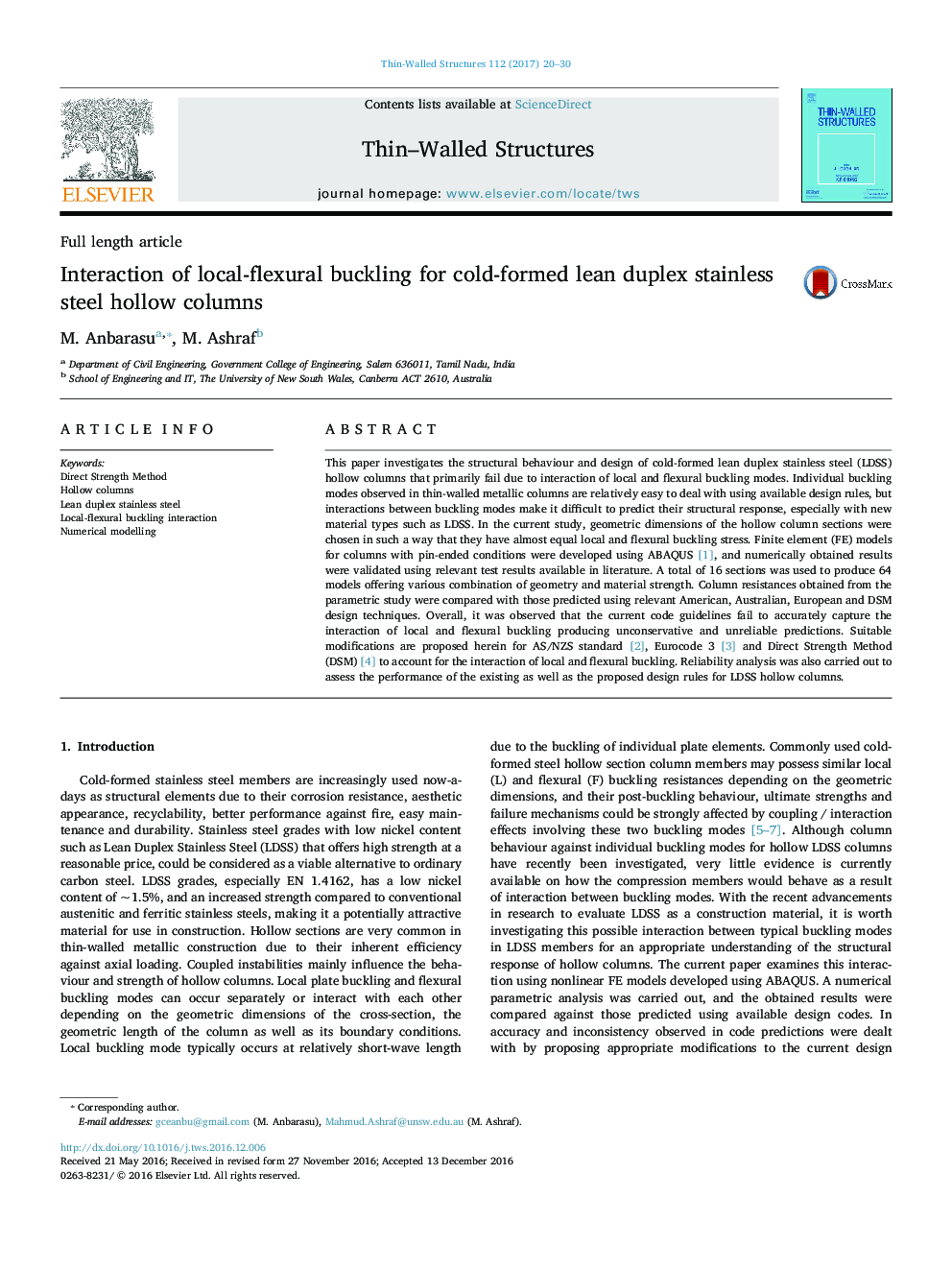 Interaction of local-flexural buckling for cold-formed lean duplex stainless steel hollow columns