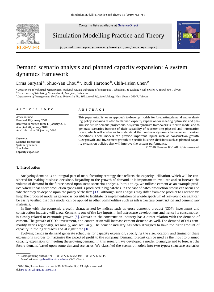 عکس صفحه اول مقاله: Demand scenario analysis and planned capacity expansion: A system dynamics framework Demand scenario analysis and planned capacity expansion: A system dynamics framework