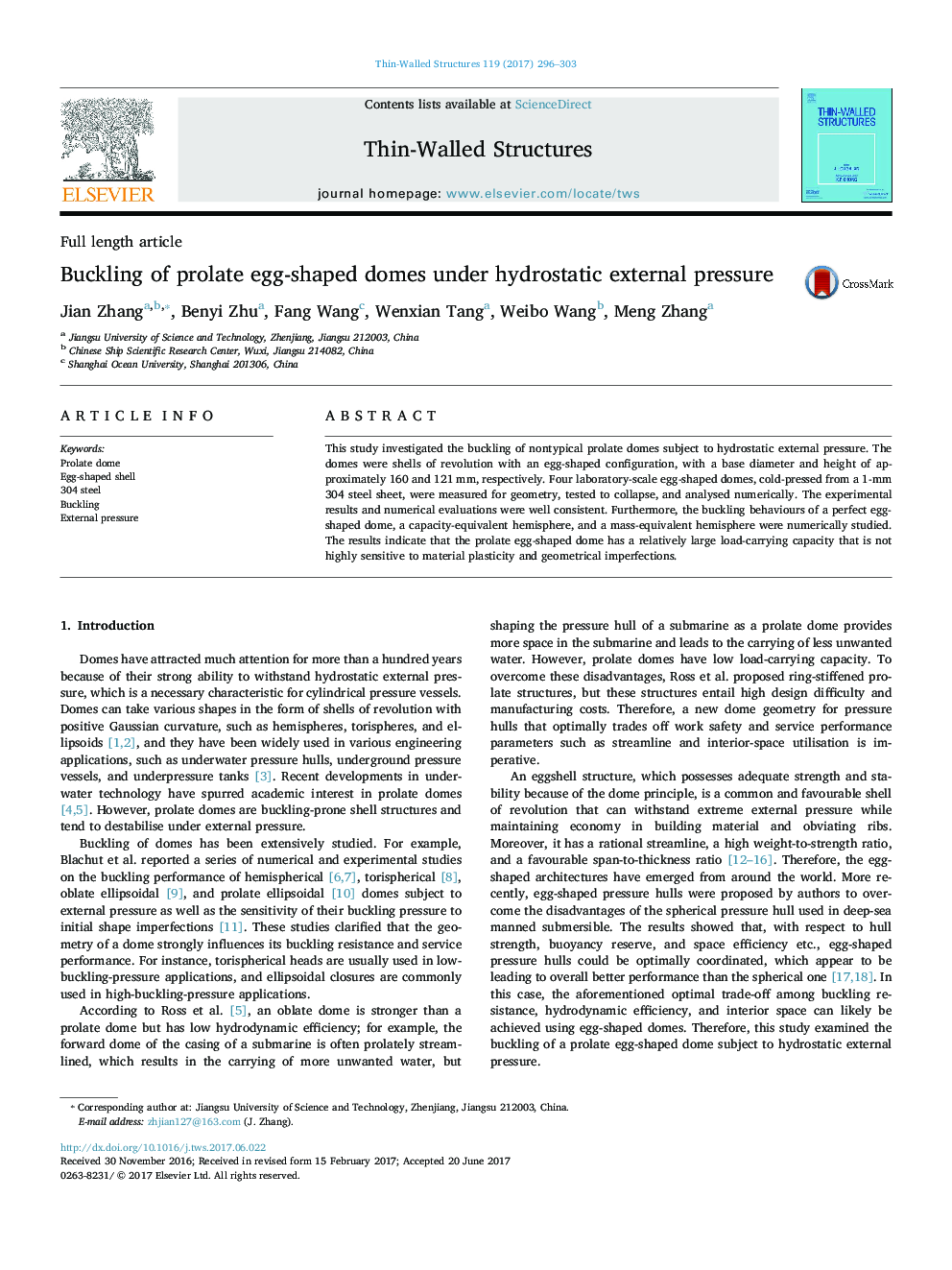 Buckling of prolate egg-shaped domes under hydrostatic external pressure