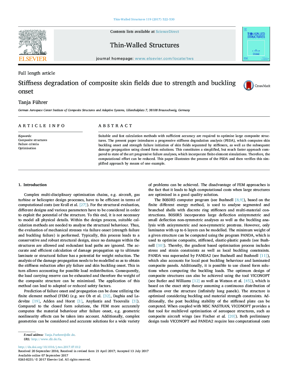 Stiffness degradation of composite skin fields due to strength and buckling onset