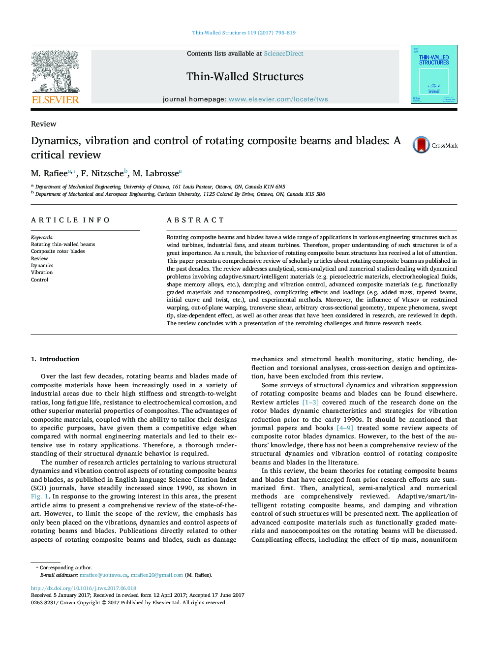 Dynamics, vibration and control of rotating composite beams and blades: A critical review