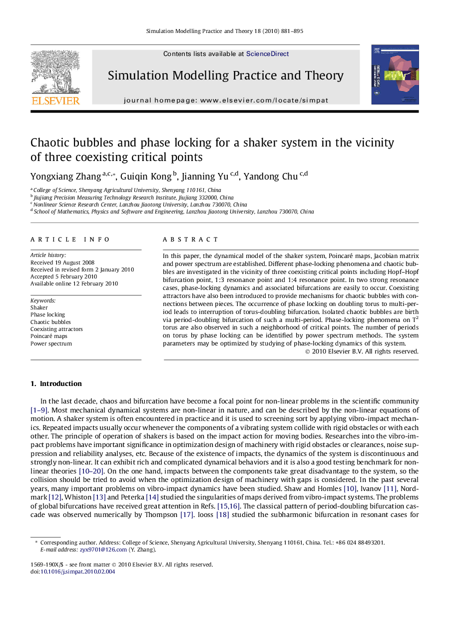 Chaotic bubbles and phase locking for a shaker system in the vicinity of three coexisting critical points