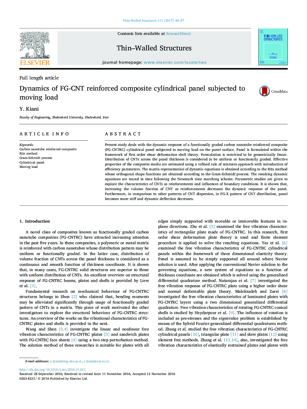 Dynamics of FG-CNT reinforced composite cylindrical panel subjected to moving load