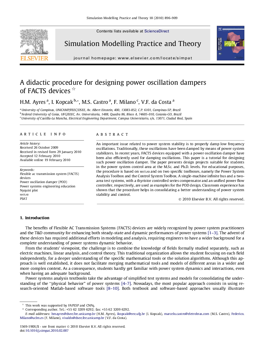 A didactic procedure for designing power oscillation dampers of FACTS devices 