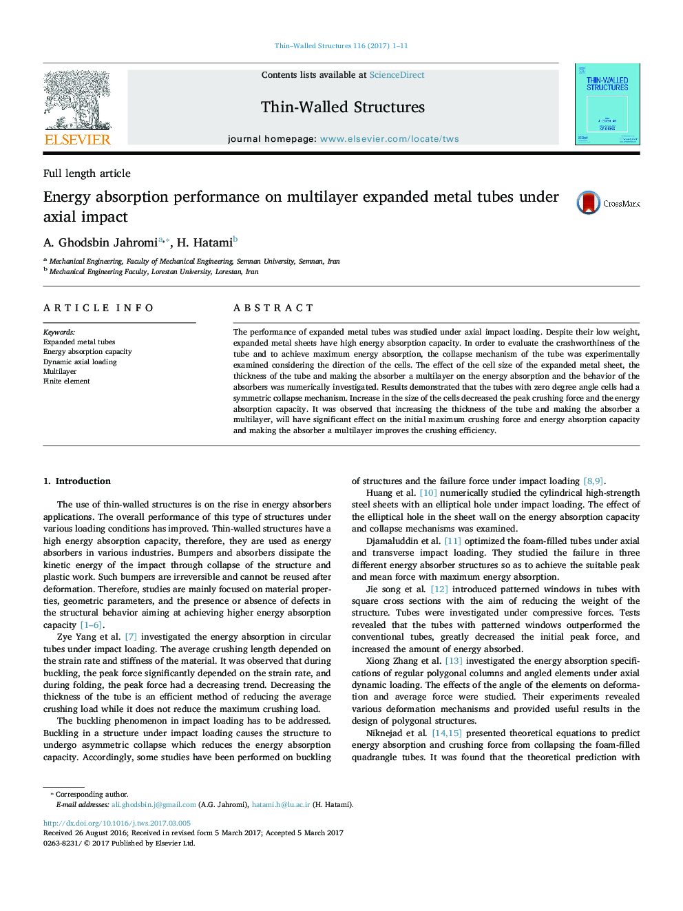 Energy absorption performance on multilayer expanded metal tubes under axial impact