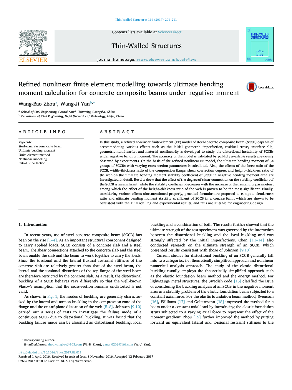 Refined nonlinear finite element modelling towards ultimate bending moment calculation for concrete composite beams under negative moment