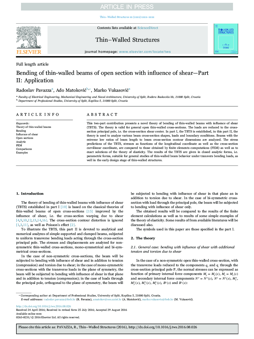 Bending of thin-walled beams of open section with influence of shear-Part II: Application