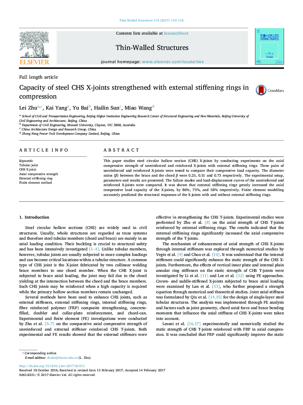 Capacity of steel CHS X-joints strengthened with external stiffening rings in compression