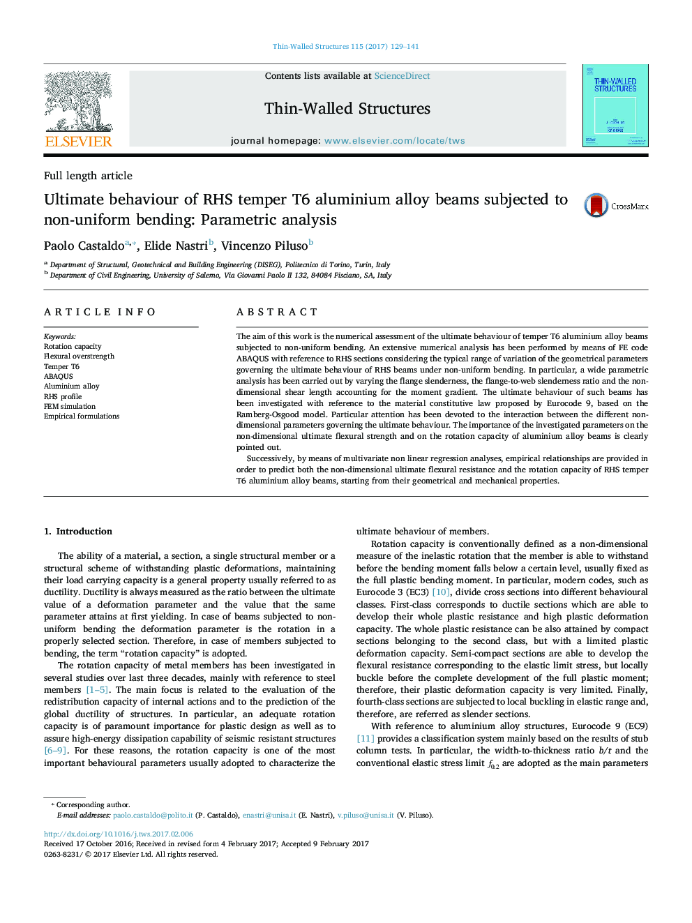 Ultimate behaviour of RHS temper T6 aluminium alloy beams subjected to non-uniform bending: Parametric analysis